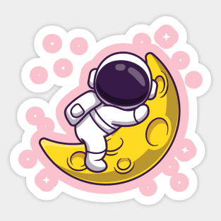 Cute Astronaut Sleeping On Moon Cartoon Sticker